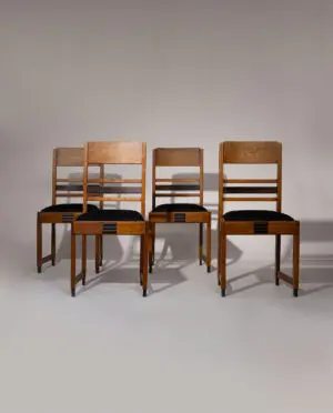 Amsterdam School Oak Dining Chairs, Netherlands, 1920s